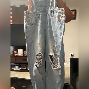 Womens distressed overalls